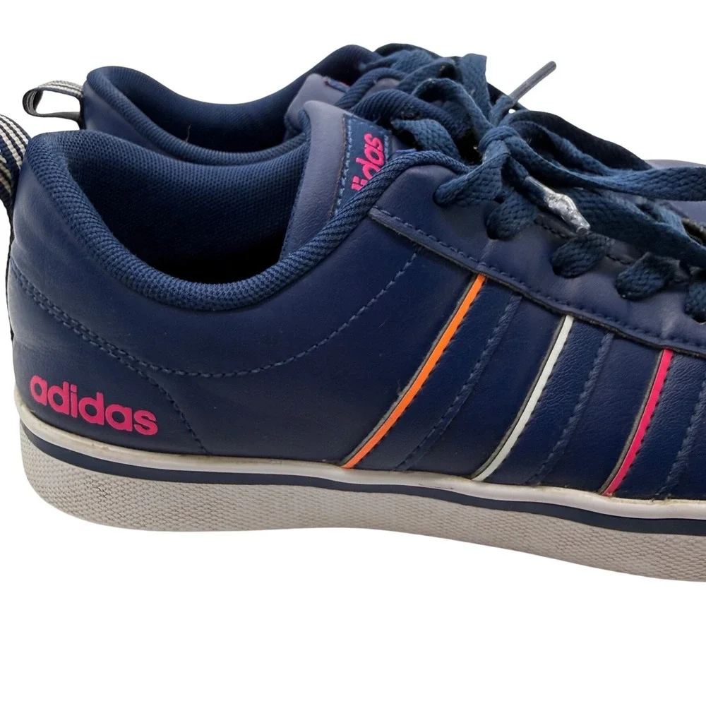 Adidas VS Pace Sneakers Women‎ Size 7 Navy Blue Pink Orange Stripes Retro Shoes